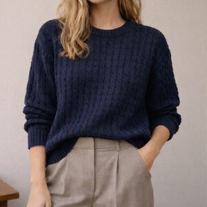 Vintage London Fog Navy Cable Knit Sweater 100% Cotton Size M